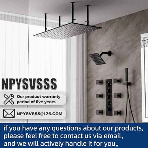 Dual Shower Heads System 16"x32" Ceiling Mount Rainfall and 6" Wall Mounted Shower Heads with 6 body Jets Thermostatic Shower Valve Full Body Shower System,Matte Black - color: Matte Black