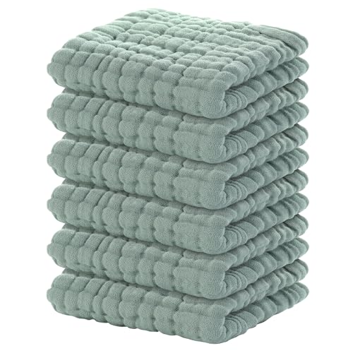 Yoofoss Muslin Baby Washcloths 100% Organic Cotton Face Towels 6 Pack Wash Cloths for Baby 12x12in Soft and Absorbent Baby Wipes (Dark Green) - color: Dark Green, size: 6 Pack