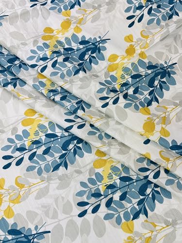 Serafina Home Hotel Quality Fabric Bathroom Shower Curtain: Floral Leaf Damask - Blue, Teal, Yellow, Grey and White (72 x 70 inches) - color: Laura