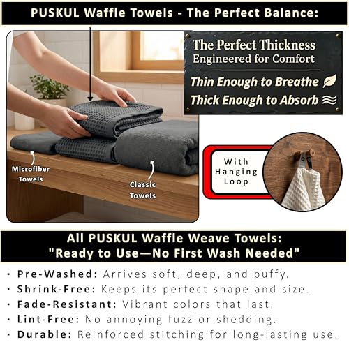 PÜSKÜL 2-Piece Natural 100% Turkish Cotton Waffle Bath Towels Extra-Large | Dark Gray, 32x63" Bath Sheet Towel, Light Soft Absorbent Quick-Dry Lint-Free Premium Honeycomb Weave Oeko-Tex Made in Turkiye - color: Anthracite Dark Gray, size: Bath Towels - Pa