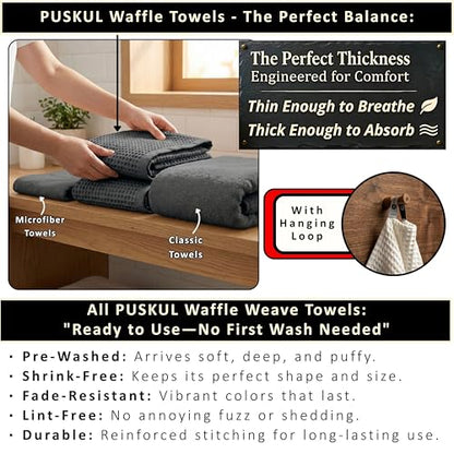 PÜSKÜL 2-Piece Natural 100% Turkish Cotton Waffle Bath Towels Extra-Large | Dark Gray, 32x63" Bath Sheet Towel, Light Soft Absorbent Quick-Dry Lint-Free Premium Honeycomb Weave Oeko-Tex Made in Turkiye - color: Anthracite Dark Gray, size: Bath Towels - Pa