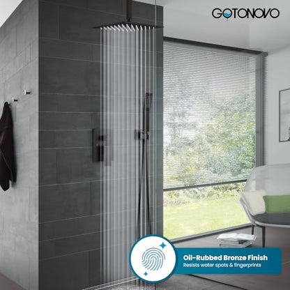gotonovo Ceiling Shower System with Handheld Oil Rubbed Bronze,12 inch Head | Ceiling Mount Bathroom Shower Faucet Set,SUS304 Rainfall Head and Handle Set Combo,Brass Valve Trim Kit,All Metal - color: Bronze, size: 12 inch Head
