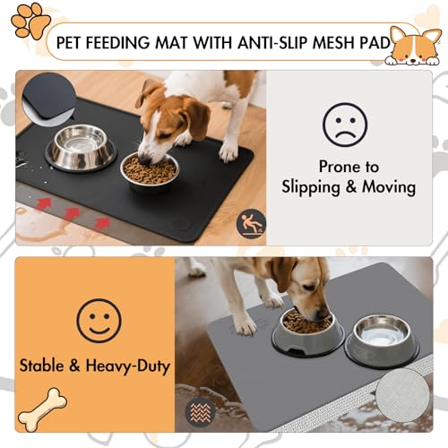 Newest Diatomite Stone Pet Feeding Mat for Dog&Cat–Super Absorbent Diatomite Fast Drying Stone Dog Food Mat, Quick Dry Dog Mats for Food and Water with Non-Slip Pad (24×16'', Dark Gray, Square) - color: Dark Gray Square