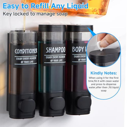 Shampoo and Conditioner Dispenser,GlintGath Shower Dispenser 3 Chamber No Drill Shampoo Dispenser for Shower Wall Mounted Shower Soap Dispenser for Bathroom Hotel,3 * 300ML,Matte Black - color: Black 3 Chamber