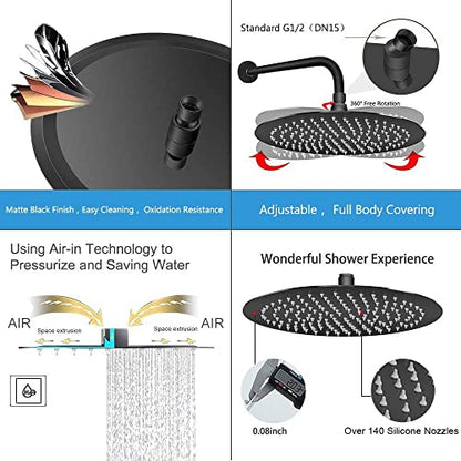 NearMoon Rain Shower Head, Ultra-Thin Design-Pressure Boosting, Awesome Some Experience, High Flow Stainless Steel Rainfall Head (12 Inch, Matte Black) - color: Matte Black, size: 12 Inch