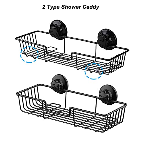SANNO Suction Cup Shower Caddy Bathroom Caddies Storage Combo Organizer, No Damage Suction Cup,Rustproof Wire Basket for Kitchen Bathroom, Black,pack of 2 - color: black