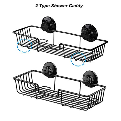 SANNO Suction Cup Shower Caddy Bathroom Caddies Storage Combo Organizer, No Damage Suction Cup,Rustproof Wire Basket for Kitchen Bathroom, Black,pack of 2 - color: black