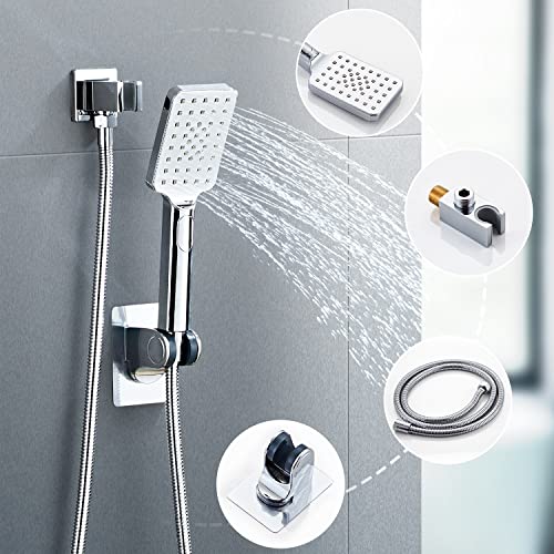 Shower System, Shower Faucet Set Complete Square Rain Shower Combo Set with 8 inch Rainfall Shower Head System Bathroom Wall Mounted 3-Setting Handheld Shower,Chrome - color: Chrome, style: 8 Inch With 3-Setting