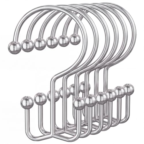 OEH 24 Pcs Shower Curtain Hooks, Metal Shower Curtain Rings, Silver Shower Curtain Hooks Rust Proof, Double Shower Rings for Curtain, Easy Install Anti-Drop Shower Hooks for Shower Curtain, Chrome - color: Chrome, size: 24 Pack