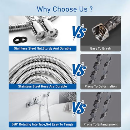 Shower Hose for Handheld Shower Heads,72 inches Stainless Steel Shower Head Hose Replacement, Flexible Hose Extension with Brass Insert and Nut, Anti-Explosion Anti-Kink Leakproof