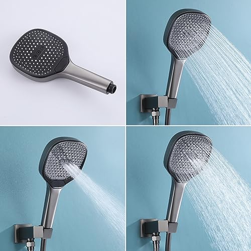 Thermostatic Shower Set, 30x20cm Square Shower System Concealed, Wall-mounted Shower Faucet Set, 3 Mode Hand Shower, with 180° Foldable Bathtub Mixer, Brass Body, Anti-rust, Durable (Gun Gray)