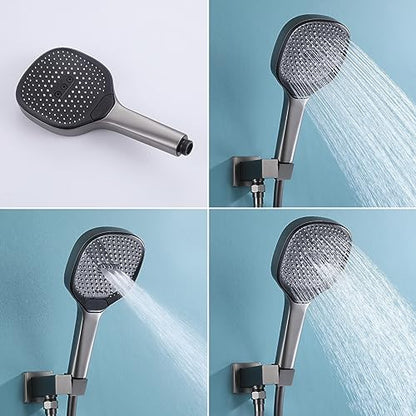 Thermostatic Shower Set, 30x20cm Square Shower System Concealed, Wall-mounted Shower Faucet Set, 3 Mode Hand Shower, with 180° Foldable Bathtub Mixer, Brass Body, Anti-rust, Durable (Gun Gray)