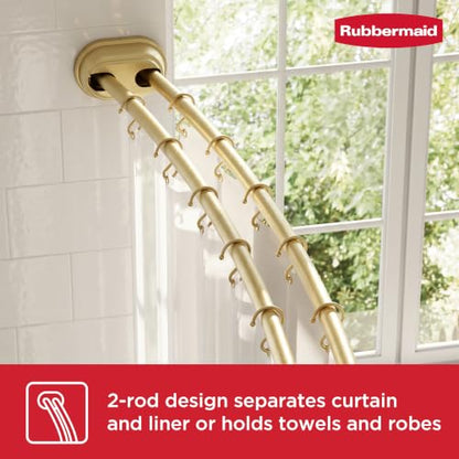 Rubbermaid Double Curved Shower Curtain Rod, No Drill, 50-72 Inches Adjustable Tension Shower Rod for Bathroom, Non-Slip, No Rust, Gold - color: Gold