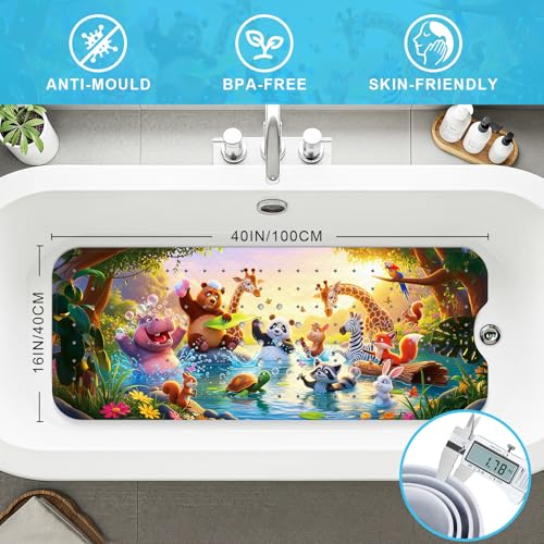 Upgrade Cartoon Baby Bath Mat Non Slip - 40"x16" Extra Long Bathtub Mat for Baby Eco Friendly Durable Bath Mat for Tub Non Slip Kids Tub Mat with Suction Cups, Machine Washable and No Fading, Dusk - color: L-dusk