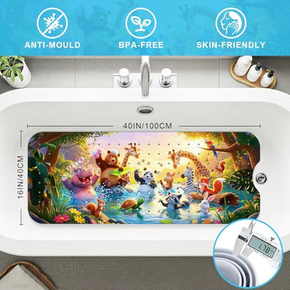 Upgrade Cartoon Baby Bath Mat Non Slip - 40"x16" Extra Long Bathtub Mat for Baby Eco Friendly Durable Bath Mat for Tub Non Slip Kids Tub Mat with Suction Cups, Machine Washable and No Fading, Dusk - color: L-dusk