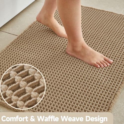 TYUU Waffle Runner Rug Bathroom, Long Boho Bathroom Rugs Non Slip Washable Super Absorbent Quick Dry Farmhouse Bath Mat, 72"x24" Khaki - color: Khaki, size: 2' X 6' (Runner)