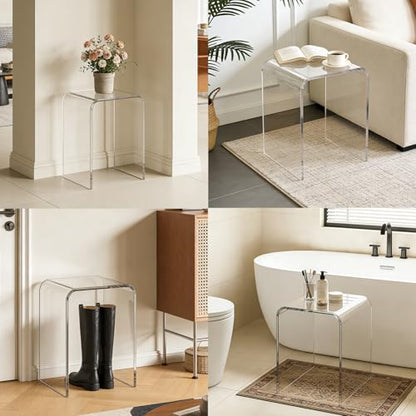 Acrylic Shower Stool for Inside Shower, Clear Bathroom Bench, Non-Slip Waterproof Bath Seat for Shaving Legs & Spa, Supports up to 330 lbs