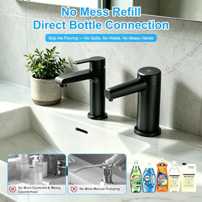 Automatic Touchless Dish Soap Dispenser for Kitchen Sink, Two Adjustable Dispensing Sink Soap Pumps, 38" Tube, Leak-Proof Plug-in, Built-in Fit for Bathroom Commercial (Black)