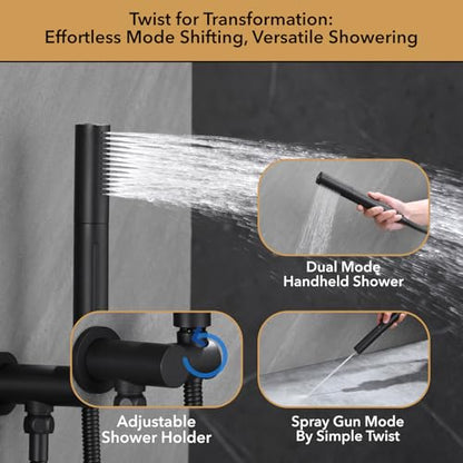 VANFOXLE Thermostatic Shower Faucet Set Matte Black Shower System | Push Button Diverter, 12 Inch Ceiling Mount Rain Head Increased Thick, 6 Inch Side Head, 2-in-1 Handheld Sprayer, Modern - color: Matte Black, style: 12 Inch