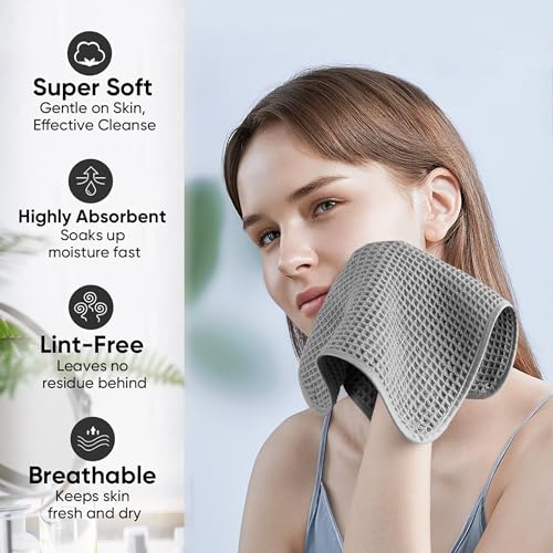 Microfiber Waffle Face Towels, 4 Pieces, Soft, Absorbent, Fast Drying, Lint Free 430 GSM (Gray) - color: Gray