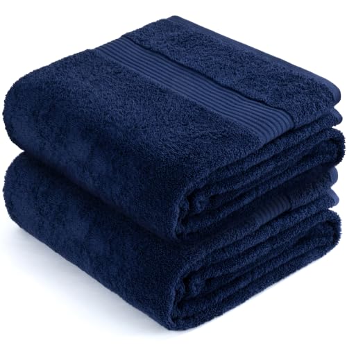 Cotton Paradise 100% Cotton Turkish Towel Set, Soft Absorbent Quick Dry, 2 Piece 35x70 Bath Sheet Set, Navy Blue - color: Navy Blue, size: 35"x70"