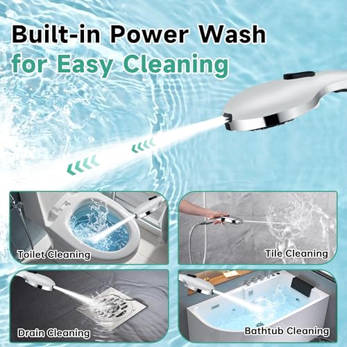 BRIGHT SHOWERS High Pressure Shower Head with Handheld, 9 Spray Settings Showerhead Built in Power Wash to Clean Tub and Pets, Extra Long 69" Hose, Adjustable Bracket, Chrome - color: Chrome, style: 2.5 GPM | 9 Modes