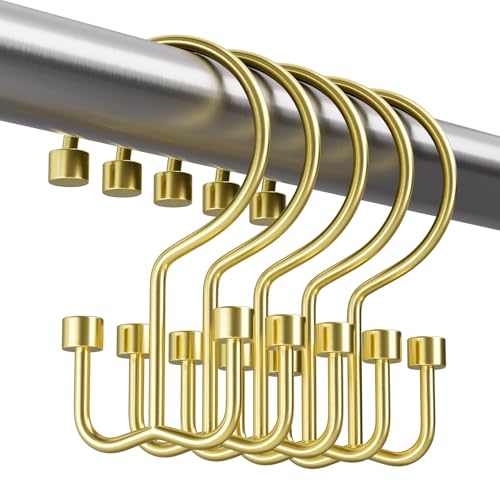 Gold Shower Curtain Hooks, 12PCS Minimalist Simple Double Shower Curtain Rings, Rust-Resistant Metal Shower Hooks, Cylinders Shower Rings for Bathroom Shower Rods Curtains - color: Gold, style: Cylinders - Double Hooks