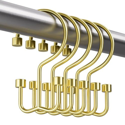 Gold Shower Curtain Hooks, 12PCS Minimalist Simple Double Shower Curtain Rings, Rust-Resistant Metal Shower Hooks, Cylinders Shower Rings for Bathroom Shower Rods Curtains - color: Gold, style: Cylinders - Double Hooks