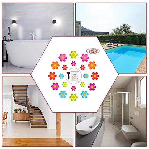 Secopad 20PCS Flower Bathtub Non Slip Stickers with Scraper, Multicolor | Comfortable PEVA Material, Large Decal Design, Strong Adhesive, Easy to Use, For Bath Tubs, Showers & Stairs