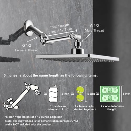 5 Inch Adjustable Shower Head Extension Arm, With Locking Set Screw, Singing Rain 304 Stainless Steel Chrome Angle Height Adjustable, Easy Install, G1/2 Universal Connector Compatible (Chrome Finish) - color: 1. Chrome, style: 5 inch