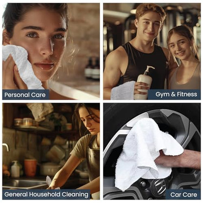 Premium White Wash Cloths - 600 GSM, 12 x 12 Inch, Pack of 36, Ring Spun Cotton Blend - Soft, Durable, Absorbent Washcloths for Face and Body, Machine Washable - size: Pack of 36