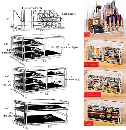 Cq acrylic Makeup Organizer Skin Care Large Clear Cosmetic Display Cases Stackable Storage Box With 11 Drawers For Vanity,Set of 4 - size: 11 Drawers