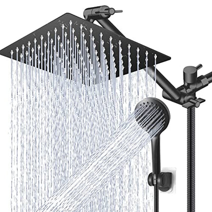 12” Black High/Low Pressure Water Rain Shower Head with 11” Extension Arm | 5 Settings Handheld Shower Head Combo,Powerful Shower Spray - Matte Black, Powerful Shower Spray Against Low Pressure Water - color: Black, size: 12" Showerhead Set