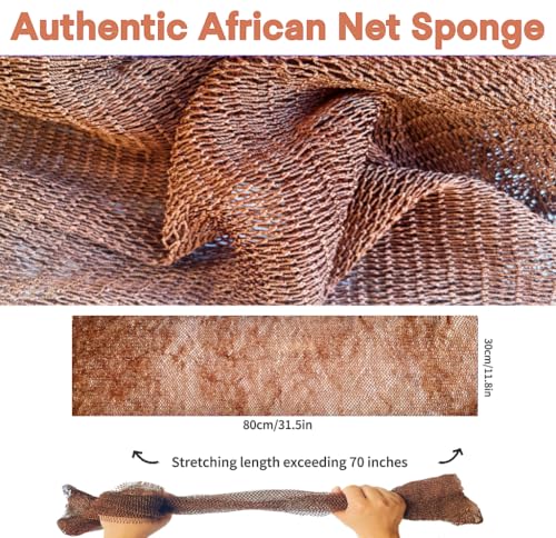 SPMKTBOZAI African Net Sponge Authentic, African Exfoliating Sponge Real African Net Black Owned, African Bath Sponge Back Scrubber, Body Exfoliator Shower Bath Accessories (Brown) - color: Brown