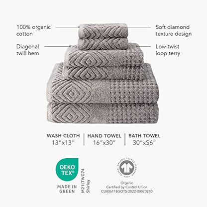 Texere 100% Organic Cotton Diamond Jacquard 700 GSM Luxury Bath Towel Sets, Soft and Absorbent Hotel Quality, Bath Towels, Hand Towels, Washcloths (Diamond, Bright White, 6 Piece) - color: Bright White (Diamond)