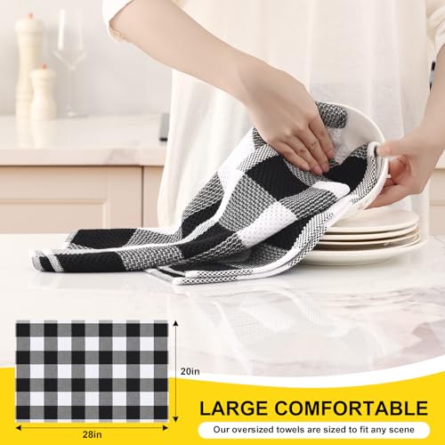 Homaxy 100% Cotton Plaid 4 Pack Kitchen Towels, 20" x 28", White & Black | Waffle Weave, Plaid, Super Soft and Absorbent Dish Towels, Quick Drying, Multi-Purpose - color: White & Black, size: 20 x 28 - 4 Pack