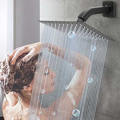 Shower Arm with Flange and Teflon Tape, Wall Mounted Square Shower Pipe 304 Stainless Steel Extension Arm for Fixed Shower Head & Handheld Shower (6 Inch, Matte Black) - color: Matte Black, style: 6 Inch