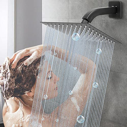 Shower Arm with Flange and Teflon Tape, Wall Mounted Square Shower Pipe 304 Stainless Steel Extension Arm for Fixed Shower Head & Handheld Shower (6 Inch, Matte Black) - color: Matte Black, style: 6 Inch