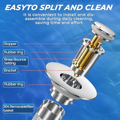 Bathroom Sink Drain Strainer,(4PCS) Pop-up Sink Drain Strainer with Removable Stainless Steel Strainer Basket Hair Catcher, Bathroom Sink Strainer for Bathroom Sink Stopper Replacement - color: Sliver-4