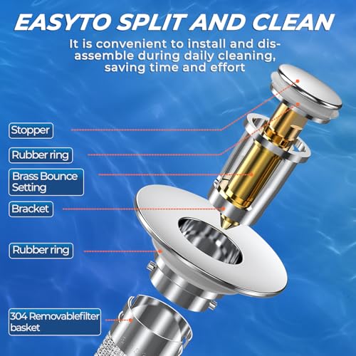 Bathroom Sink Drain Strainer,(2PCS) Pop-up Sink Drain Strainer with Removable Stainless Steel Strainer Basket Hair Catcher, Bathroom Sink Strainer for Bathroom Sink Stopper Replacement - color: Sliver-2
