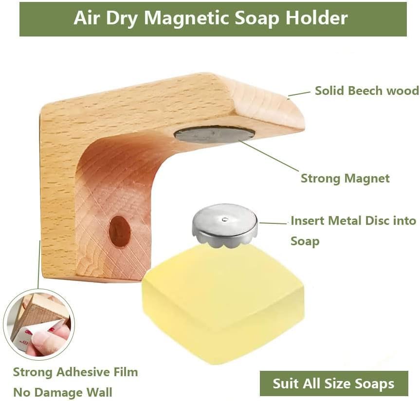 Magnet Air Dry Soap Holder caps, Magnetic Wood Material Soap Saver Tapes for Soapholder & Soap Dish, No More Soggy Soaps - Replacement Capsules for Magnetic Soap Holder (6pcs caps,2pcs Tapes) - color: Caps and Tapes