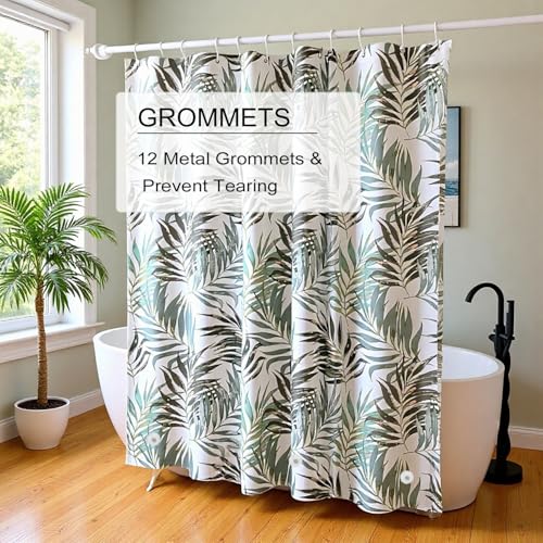 TIKABC Shower Curtain Liner, 4G PEVA Shower Liner, Plastic Waterproof Shower Curtains, 72x72 inch with Grommet Holes 3 Magnetic Weights - color: Bamboo Leaf