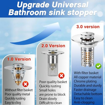 Bathroom Sink Drain Strainer(New-2pcs), Pop-up Sink Drain Strainer with Removable Stainless Steel Strainer Basket Hair Catcher, Bathroom Sink Strainer for Bathroom Sink Stopper Replacement - color: New-2pcs