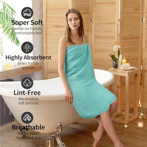 MICROFI New Microfiber Waffle Bath Towels, 2 Pieces, Oversized, Soft, Absorbent, Fast Drying, Lint Free 430 GSM (30''x60''/76cm x 152cm) - color: Turquoise