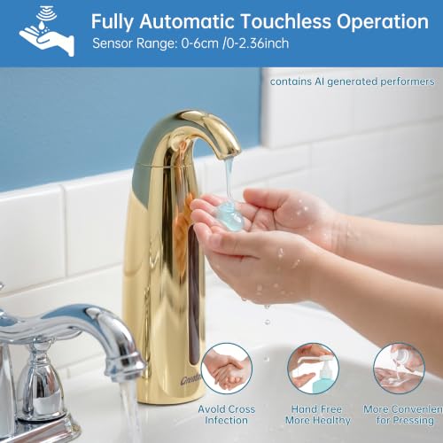 Convenient Automatic Soap Dispenser,4 Adjustable Levels Touchless Hand Sanitizer Pump with Infrared Sensor, Countertop Electric Dispenser for Bathroom,Kitchen - color: Polished Brass