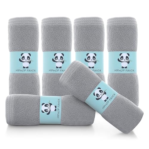 HIPHOP PANDA Ultra Soft Baby Washcloths, 2-Layer Absorbent Wash Cloths | Reusable Newborn Wipes for Delicate Skin | Rayon Made from Bamboo Towel for Bath Face Body | Registry Ready | 6 Pack Grey - color: Gray, size: 10x10 Inch - 6 Pack