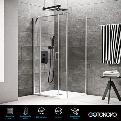 gotonovo Rainfall Bathroom Shower System Rain Shower Head and Handle Set Wall Mounted Shower Complete Combo Solid Brass Pressure Balancing Shower Mixer Valve 12 Inch Oil Rubbed Bronze - color: Oil Rubbed Bronze, size: 12 Inch