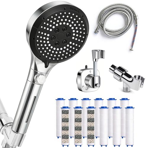 Filtered Shower Head with Handheld, High Pressure 6-Mode Water Softener for Hard Water, 12 Replacement Filters, 75" Anti-Burst Extra Long Hose & Adjustable Bracket for Healthier Skin and Hair