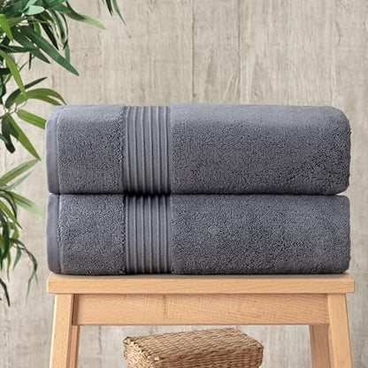 Milara Turkish Super-Plush Bath Towels Set 2-Piece | Premium Cotton Bath Towel Set Absorbent, Durable with Hanging Loops | Anthracite (Dark Gray) Turkish Bath Towels, (27 x 54 Inches) - color: Anthracite (Dark Gray), size: Bath Towel (2 Pcs) - 27" x 54"