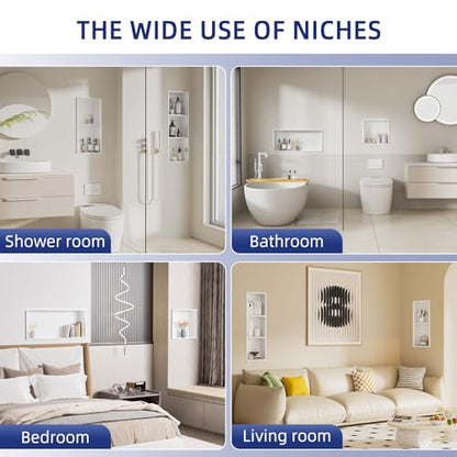 No Tile Needed Shower Niche - 304 Stainless Steel Niche Shower with 3- Tier Shelves Recessed Wall Niches for Bathroom Storage (White, 36 X 12 X 4.13 Inches, 3) - color: White